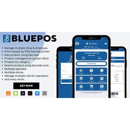BLUEPOS Android Mobile Point of sale POS With Admin Backend API