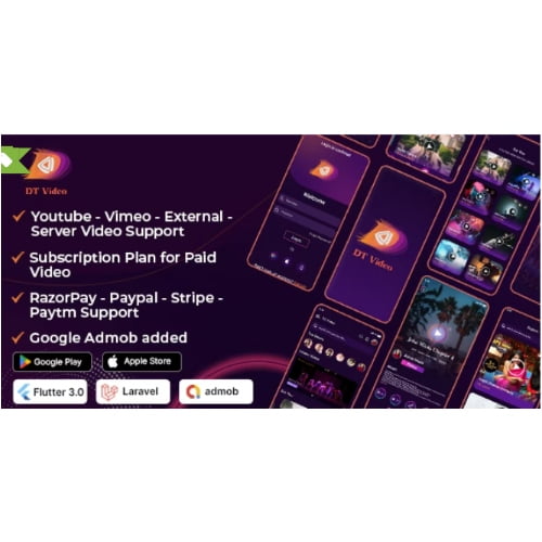 DTVideoFlutter Multipurpose All In One Videos App Android ios Admin panel Free Download