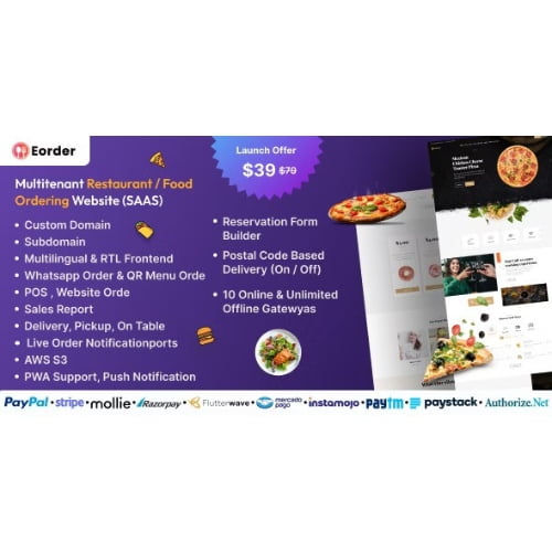 Eorder Multitenant Restaurant Food Ordering Website SAAS