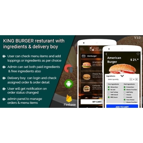 KING BURGER restaurant with Ingredients and delivery boy full android application Nulled 1