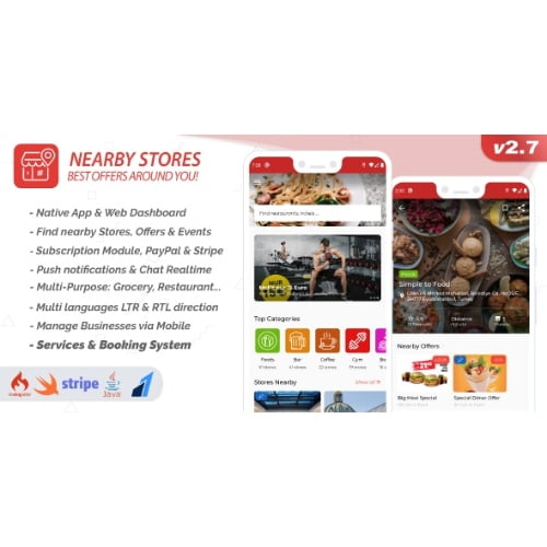 Nearby Stores Android Offers Events Multi Purpose Restaurant Services Booking Nulled